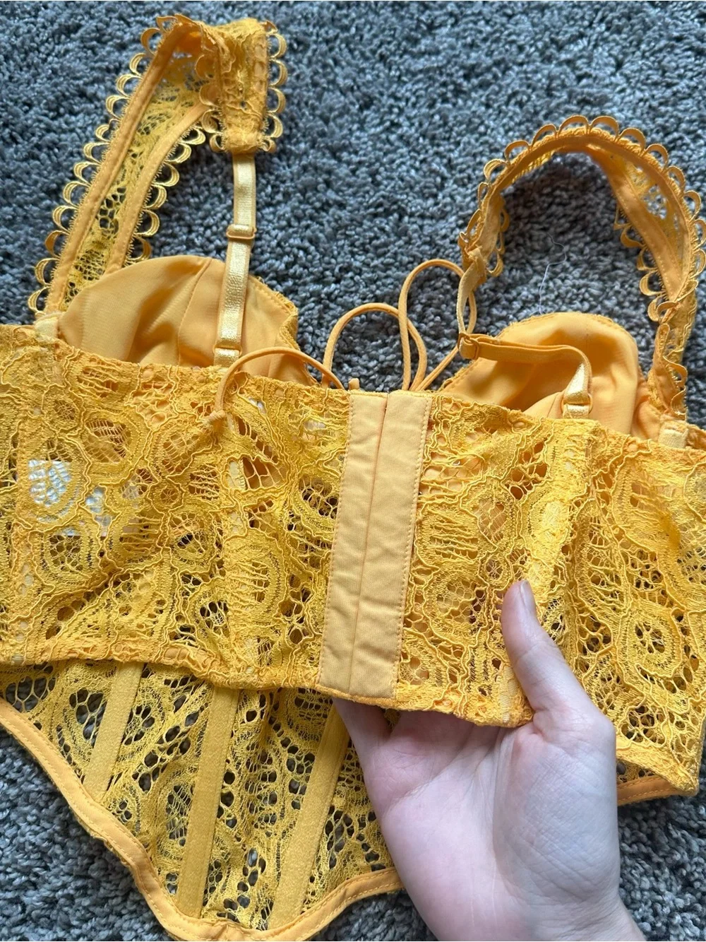 For Love & Lemgings For Love And Lemons Orange Lace Crop Bustier